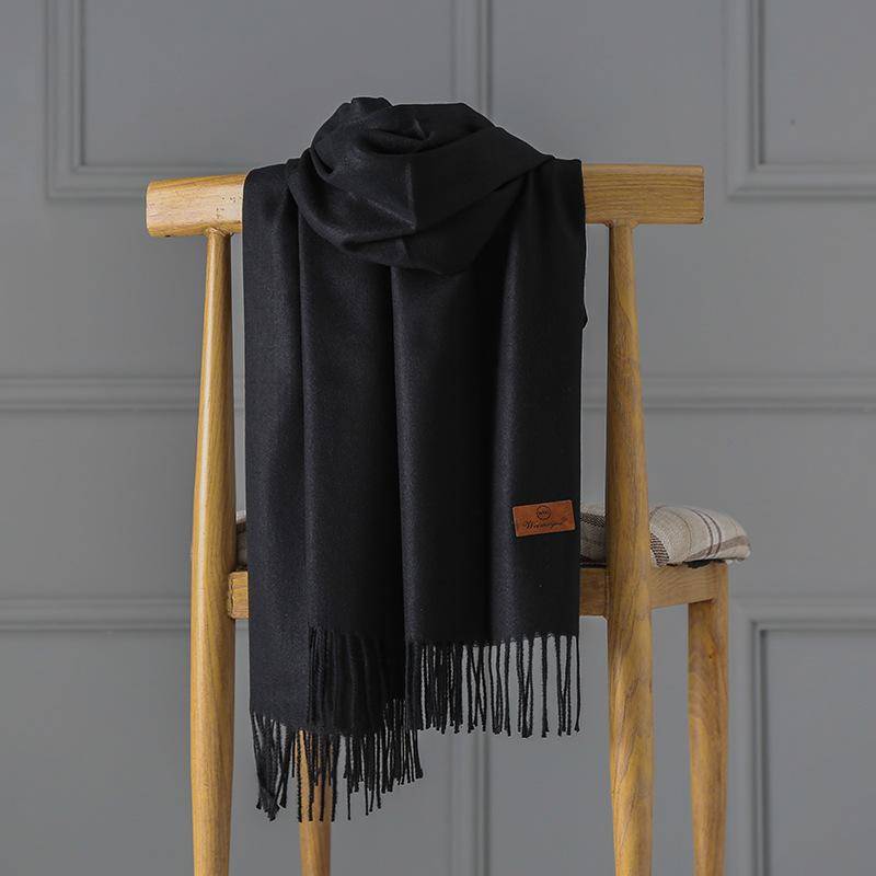 Kaschmirschal Damen Herbst und Winter einfarbiger Quastenschal verdickter warmer Schal 200x70cm schwarz von Joom DACH