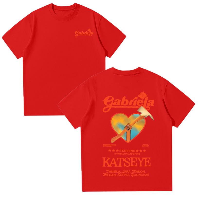 Katseye Gabriela T-Shirts Sommer Baumwoll T-Shirts Damen Kurzarm Y2K Top Mode O-Ausschnitt High Street T-Shirt Unisex Kleidung M rot von Joom DACH