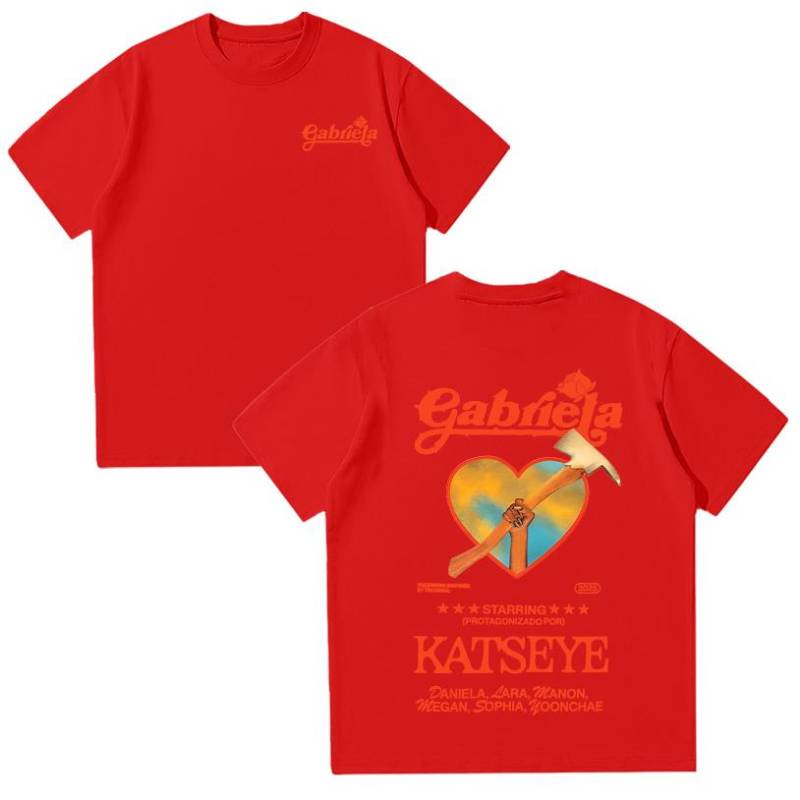Katseye Gabriela T-Shirts Sommer Baumwoll T-Shirts Damen Kurzarm Y2K Top Mode O-Ausschnitt High Street T-Shirt Unisex Kleidung M rot von Joom DACH