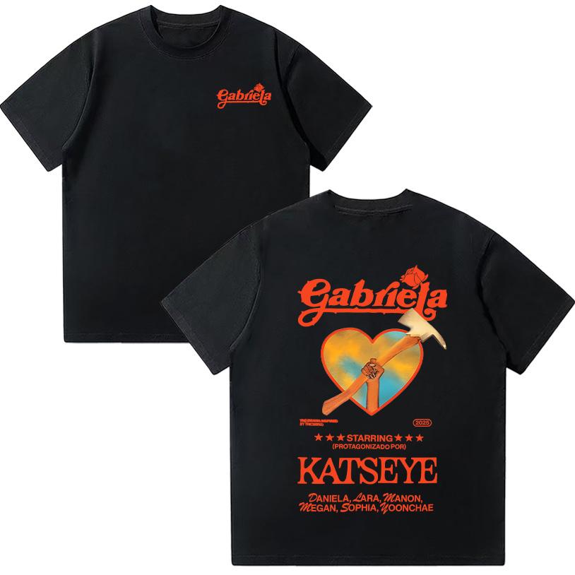 Katseye Gabriela T-Shirts Sommer Baumwoll T-Shirts Damen Kurzarm Y2K Top Mode O-Ausschnitt High Street T-Shirt Unisex Kleidung XS schwarz von Joom DACH