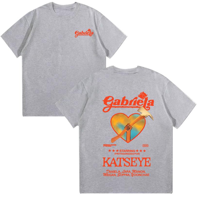 Katseye Gabriela T-Shirts Sommer Baumwoll T-Shirts Damen Kurzarm Y2K Top Mode O-Ausschnitt High Street T-Shirt Unisex Kleidung XXL grau von Joom DACH