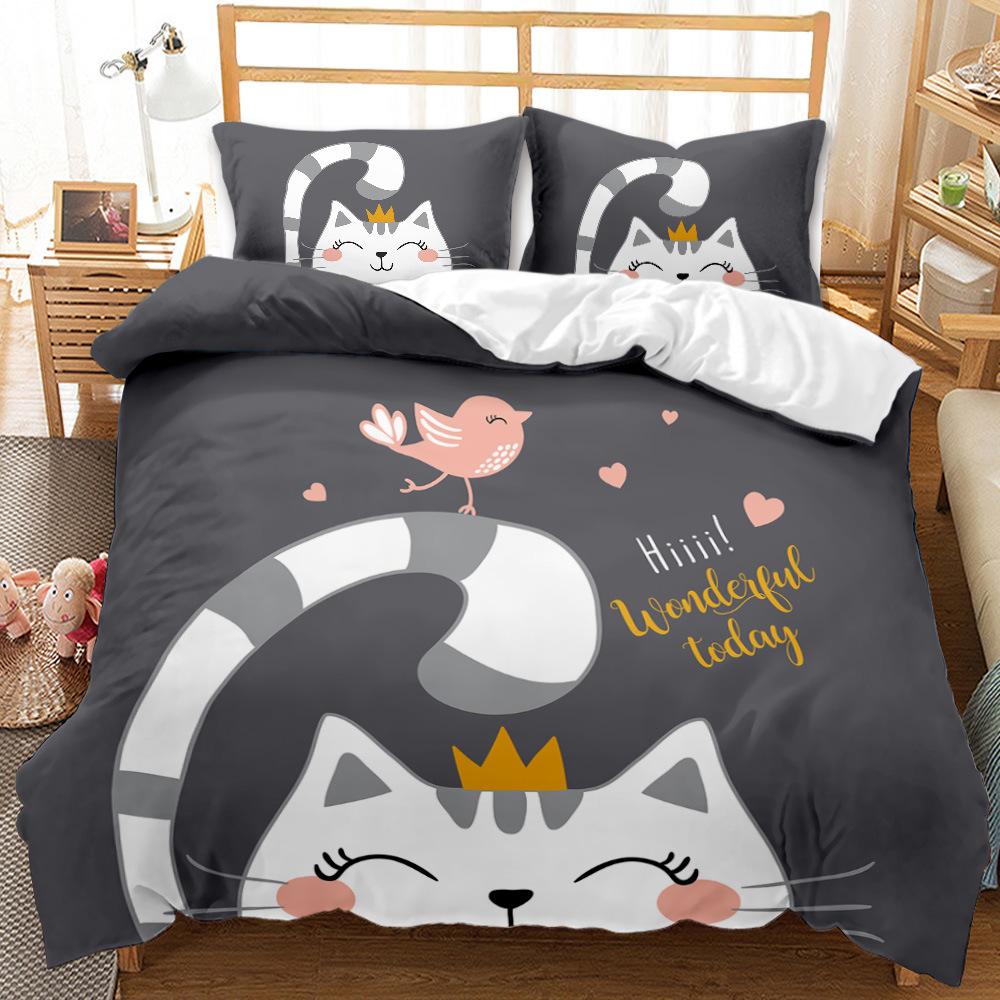 Katze Bettbezug Set 3D Druck Cartoon Tiere Muster Bettdeckenbezug für Kinder Jungen Mädchen Polyester Bettwäsche Set King Queen Größe EU single(135x200cm) von Joom DACH