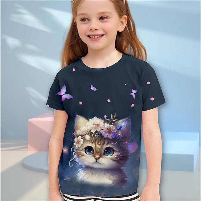 Katze Kurzarm Pferd Kind T-Shirt Sommer Kawaii Kid T-Shirt Für Kinder Tops Fashion T Mädchen Kleidung Von 8 Zu 14 jahre Alt 140 von Joom DACH