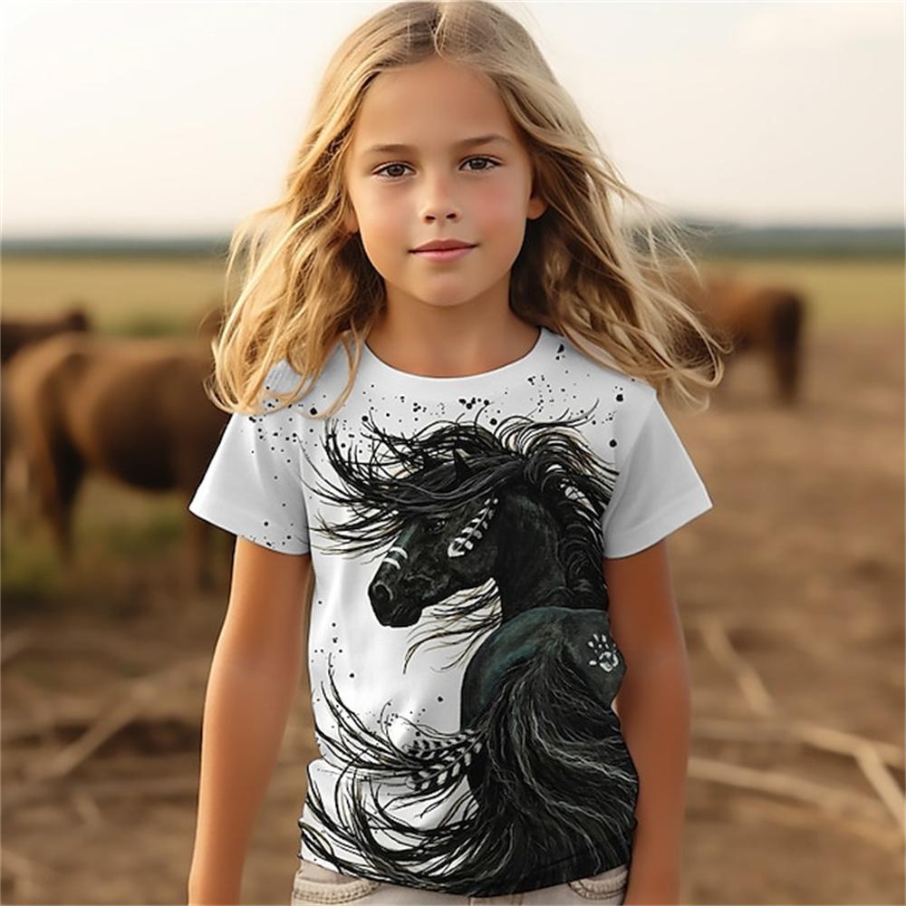 Katze Kurzarm Pferd Kind T-Shirt Sommer Kawaii Kid T-Shirt Für Kinder Tops Fashion T Mädchen Kleidung Von 8 Zu 14 jahre Alt 160 von Joom DACH