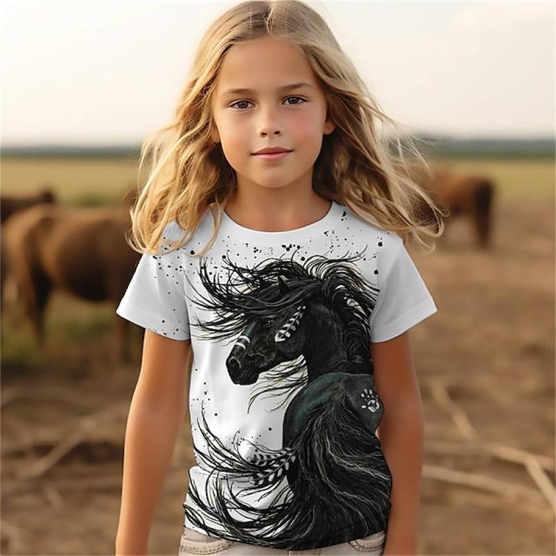 Katze Kurzarm Pferd Kind T-Shirt Sommer Kawaii Kid T-Shirt Für Kinder Tops Fashion T Mädchen Kleidung Von 8 Zu 14 jahre Alt 160 von Joom DACH