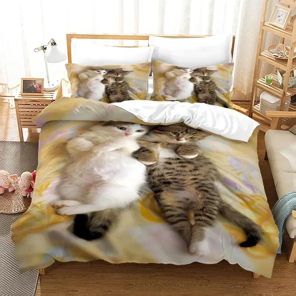 Katze Liebes Tier 3D Bettbezug Bettwäscheset Bettdecke Leinen Kissenbezüge Steppdeckenbezug Heimdekor Einzel Doppel Twin King Queen 70x133cm 2pcs von Joom DACH