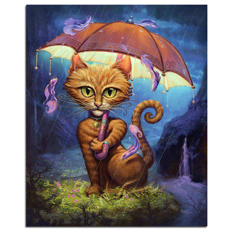 Katze mit Regenschirm 5D DIY Diamant Malerei Tier volle Runde Diamant Stickerei 20X30CM von Joom DACH