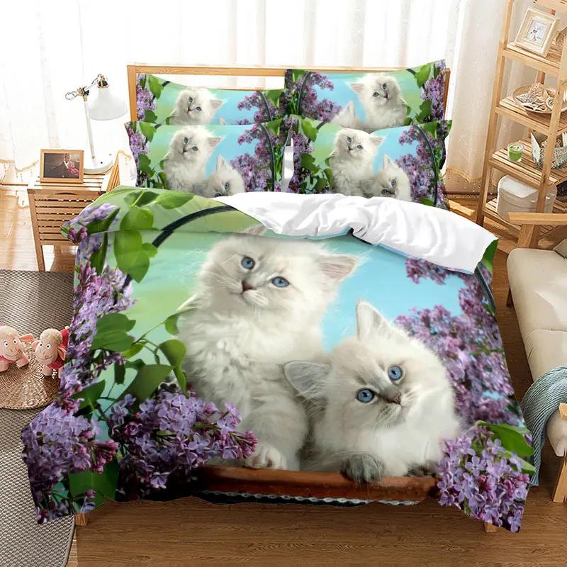 Katzen-Bettbezug-Set, süßes Kätzchen-Thema, Bettwäsche-Set für Kinder und Mädchen, 2/3-teilig, Einzel-, Doppel-, Queen-Size- und King-Size-Bettbezug 70x133cm 2pcs von Joom DACH