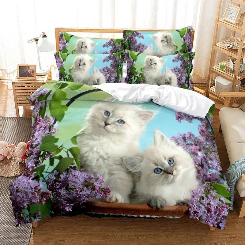Katzen-Bettbezug-Set, süßes Kätzchen-Thema, Bettwäsche-Set für Kinder und Mädchen, 2/3-teilig, Einzel-, Doppel-, Queen-Size- und King-Size-Bettbezug 70x133cm 2pcs von Joom DACH