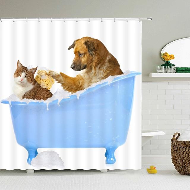 Katzen-Duschvorhänge, Badezimmer-Duschvorhang, süßer 3D-Stoff-Duschvorhang mit Haken, lustiger wasserdichter Duschvorhang oder Matte 150x180cm von Joom DACH