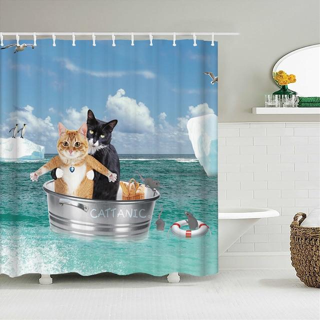 Katzen-Duschvorhänge, Badezimmer-Duschvorhang, süßer 3D-Stoff-Duschvorhang mit Haken, lustiger wasserdichter Duschvorhang oder Matte 180x200cm von Joom DACH