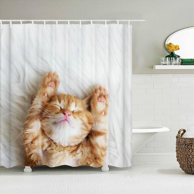 Katzen-Duschvorhänge, Badezimmer-Duschvorhang, süßer 3D-Stoff-Duschvorhang mit Haken, lustiger wasserdichter Duschvorhang oder Matte 180x200cm von Joom DACH