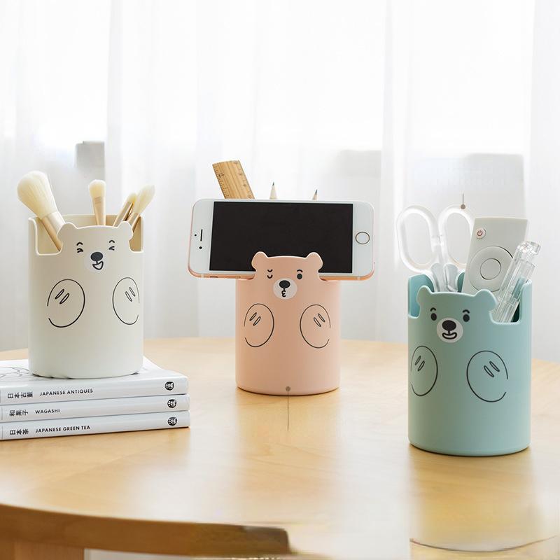 Kawaii Bär Stift Bleistift Topf Halter Pinsel Lagerung Container Schreibtisch Organizer Multifunktions telefon halter Schreibwaren Büro Liefert rosa von Joom DACH