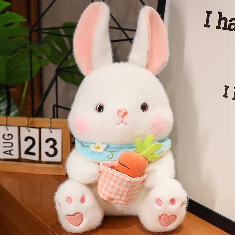 Kawaii Flauschiger Plüsch-Karottenhase, Kuscheltier, Kuscheltier, weißer Hase mit Karotten in der Tasche, Geschenk für Mädchen und Jungen zum Geburtstag about 40cm von Joom DACH
