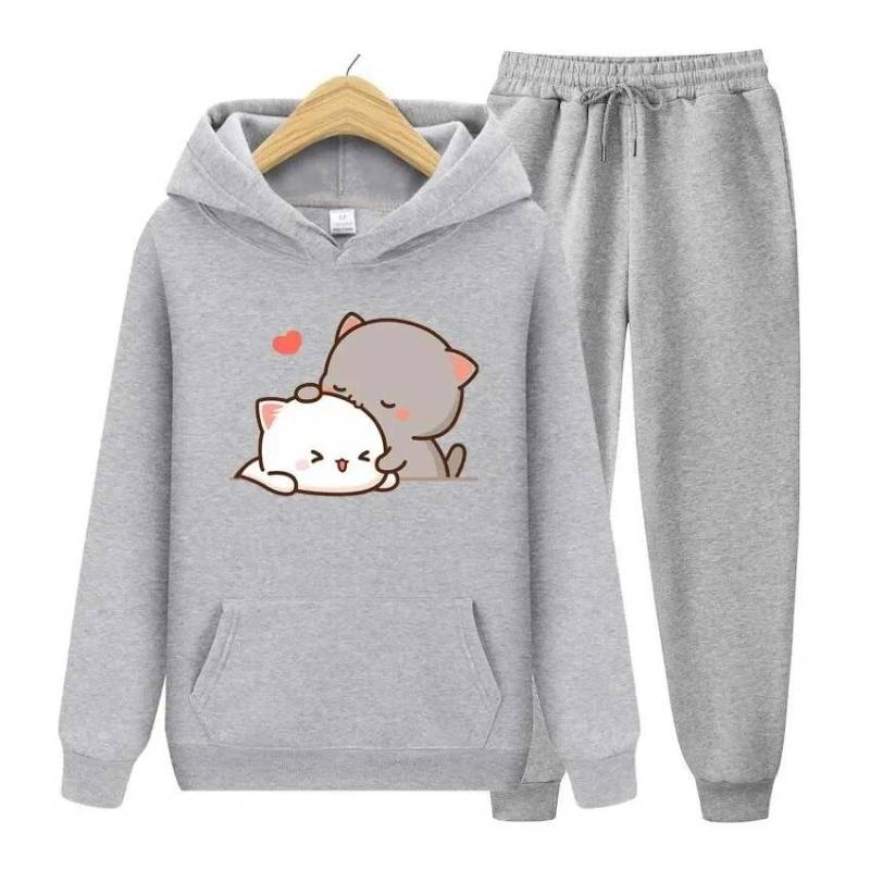Kawaii Girl Anime Druck Herbst Winter Hoodies + Hosen Zweiteiler Set Damen Hoodies Trainingsanzüge Jogger dicke warme Kleidung 2XL von Joom DACH