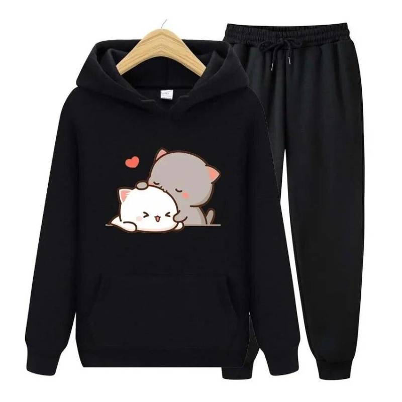 Kawaii Girl Anime Druck Herbst Winter Hoodies + Hosen Zweiteiler Set Damen Hoodies Trainingsanzüge Jogger dicke warme Kleidung XL von Joom DACH