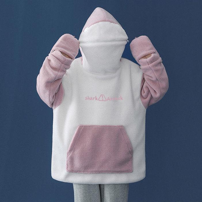 Kawaii Hai-Form-Hoodie für Frauen, süßer lustiger Mantel, koreanischer, lockerer Allgleiches, übergroßer Herbst-Verdickungs-Hoodie S rosa von Joom DACH