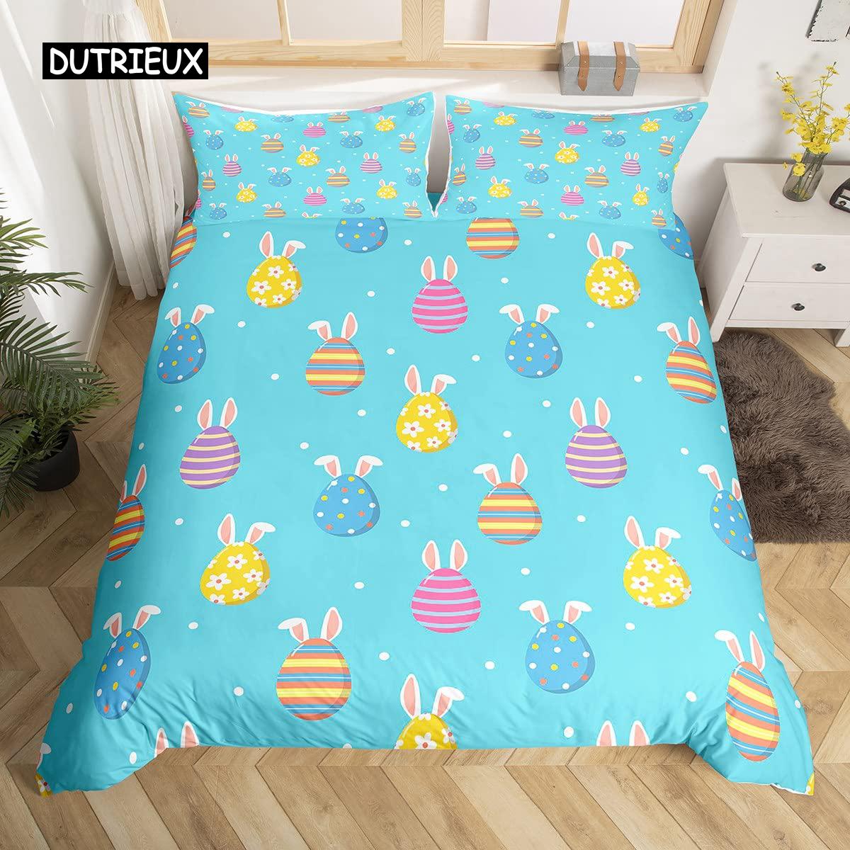Kawaii Kaninchen Bettbezug Niedliches Haustier Tier Bettdeckenbezug Boho Floral Ostereier Bettwäscheset Frohe Ostern Geschenke für Mädchen Teenager EU single(135x200cm) von Joom DACH