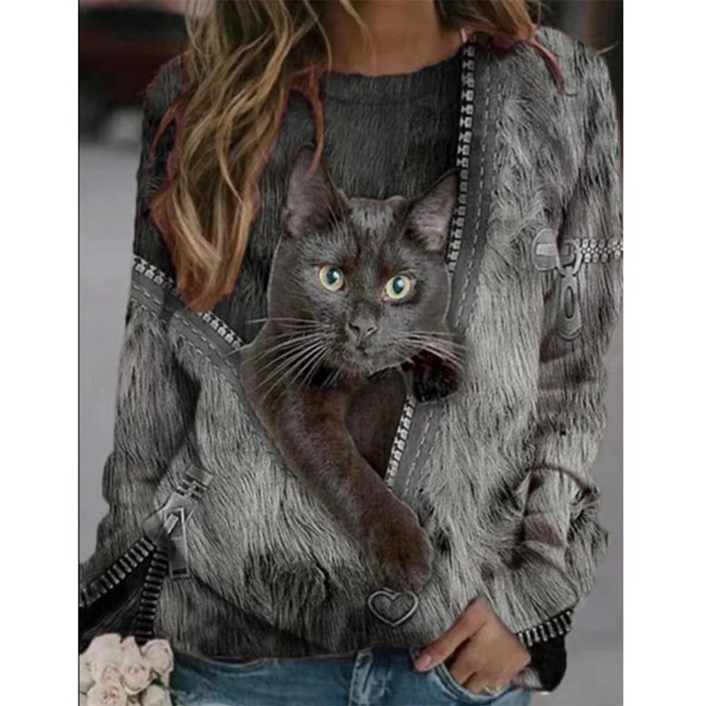 Kawaii Katze Damen T-Shirt 3D-Druck Casual Langarm T-Shirts Übergroße Harajuku Pullover Kleidung Tägliche Bluse Weibliche Lose Tops S Kawaii Katze Damen T-Shirt 3D-Druck Casual Langarm T-Shirts Übergroße Harajuku Pullover Kleidung Tägliche Bluse Weibliche Lose Tops S von Joom DACH