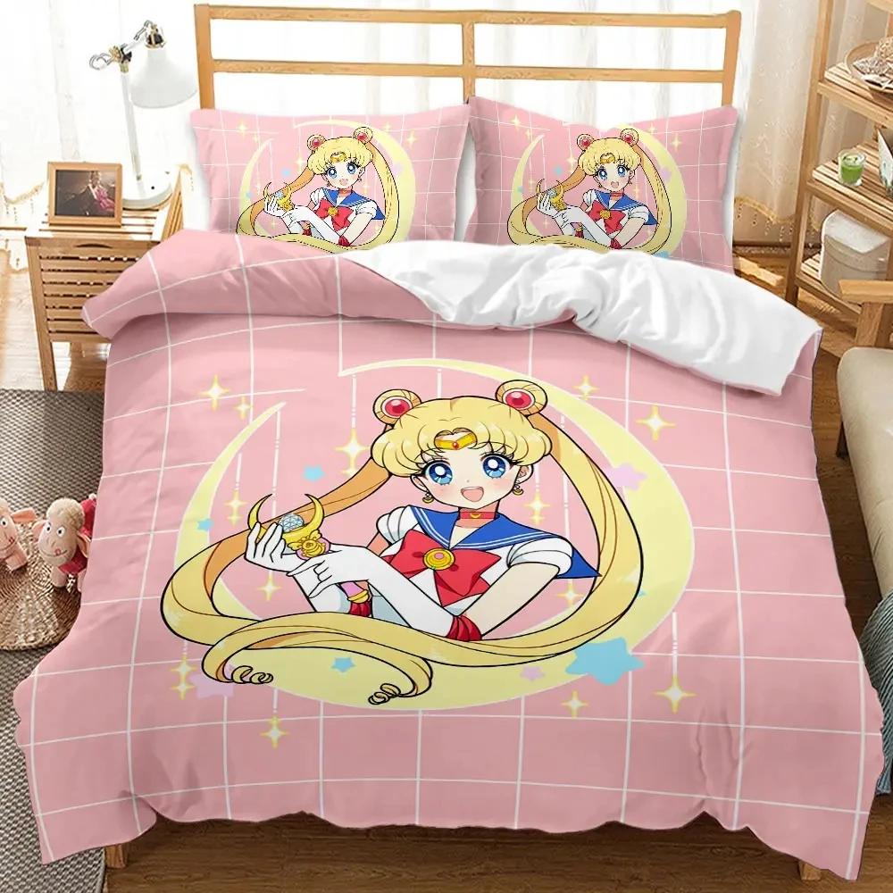 Kawaii Sailor Moon Bettwäsche-Set für Mädchen Luxuriöser Bettbezug Rosa Bettdecke Einzelbettbezug-Set mit Kissenbezug Geschenke EU single(135x200cm) von Joom DACH