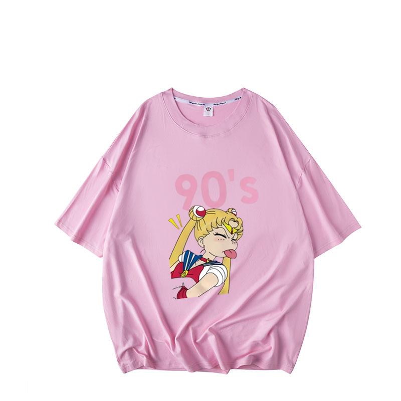 Kawaii Sailor Moon T-Shirt Damen Harajuku Ullzang Cartoon T-Shirt 90er Jahre niedlich bedrucktes T-Shirt Grunge XL rosa von Joom DACH