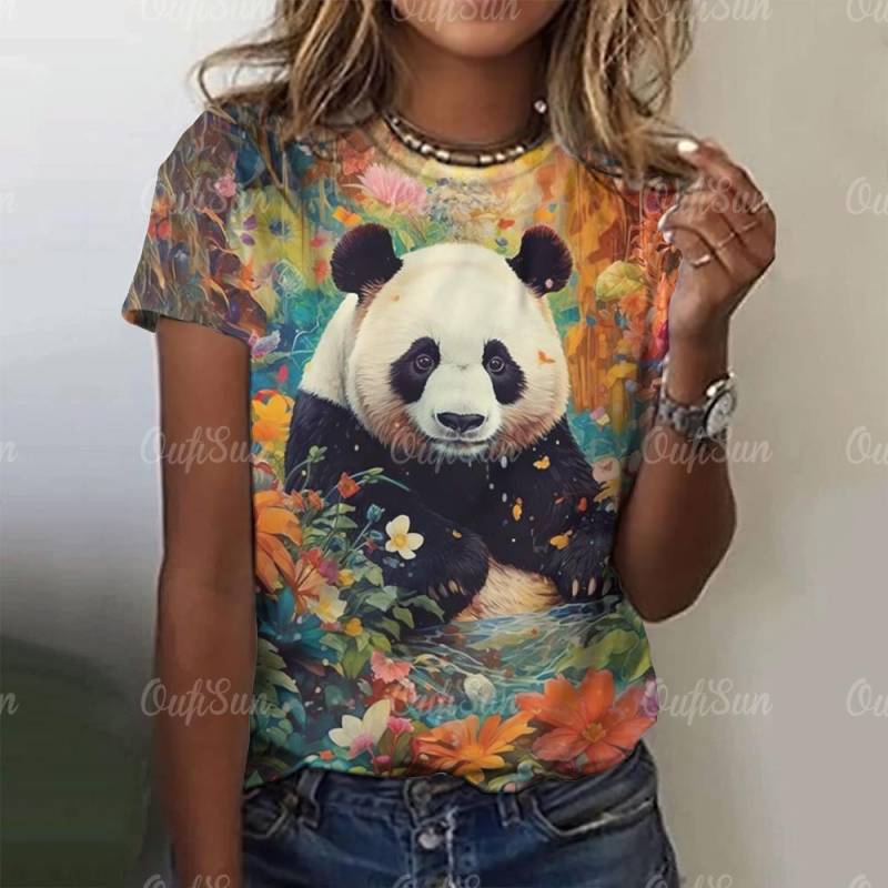 Kawaii Vintage Anime Panda Print T Shirt Lustige Frauen Sommer Casual Kurzarm T-shirts Weibliche Lose Tops Ropa Y2k Hombre tees XS von Joom DACH