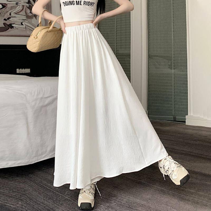Kawaii Weiße Lange Hosen Frauen Koreanische Mode Süße Patchwork Hohe Taille Lose A-linie Rock Hose S weiß von Joom DACH