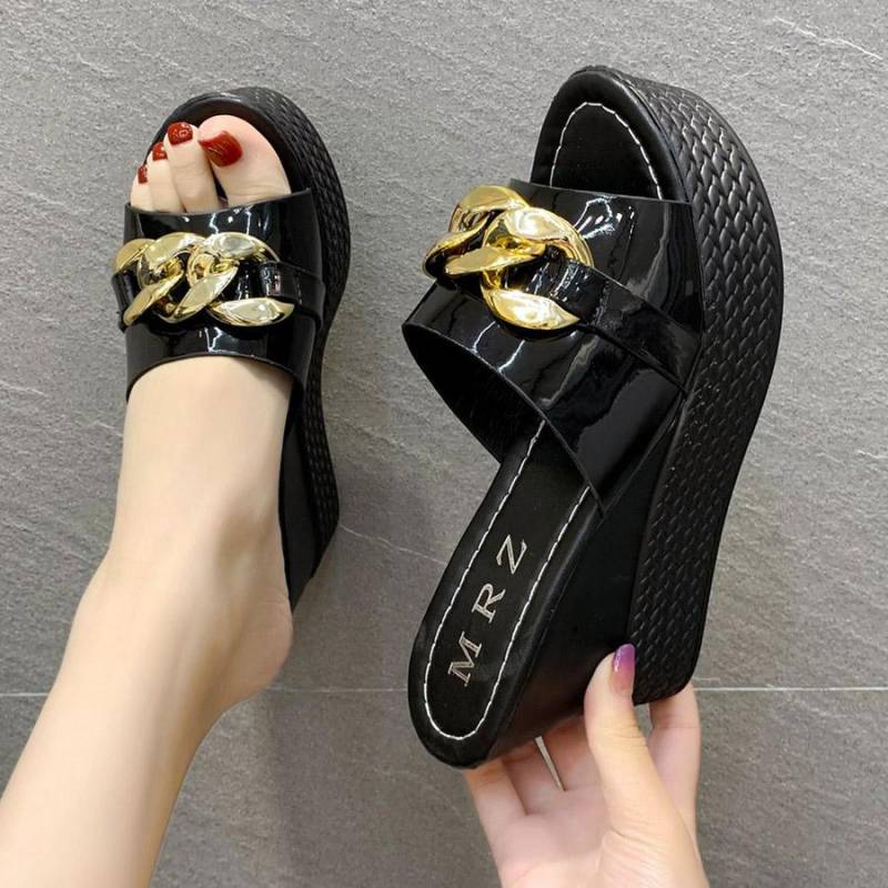 Keilsandalen Damen Sommer Elegante Plateau-Hausschuhe Damen Sandalias Mujer Feste High Heels Sandalen Keilpantoffeln 35 von Joom DACH