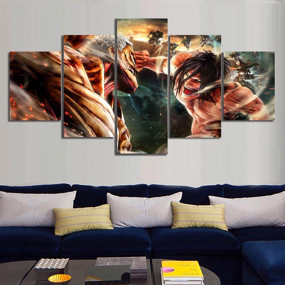 Keine gerahmte Leinwand, 5 Stück, Angriff auf Titan, Eren Yeager, Shingeki No Kyojin, Wandkunst, Poster, Bilder, Gemälde, Heimdekoration, Wohnzimmer 40x60cm*2  40x80cm*2  40x100cm*1 von Joom DACH