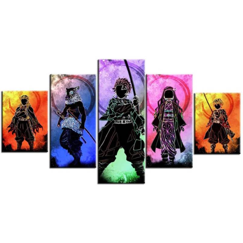 Keine gerahmte Leinwand, 5 Stück, Anime Demon Slayer Kimetsu No Yaiba Tanjiro Nezuko, Wandkunst, Poster, Bilder, Heimdekoration, Gemälde 20x35 20x45 20x55cm von Joom DACH