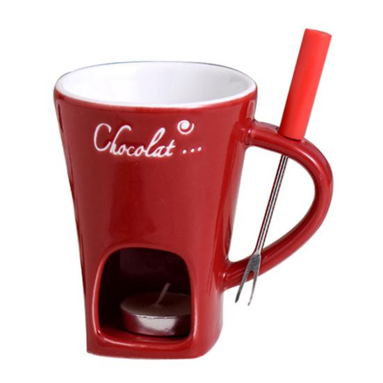 Keramik Schokoladenfondue Becher Käsefondue Tassen mit Gabeln Persönlicher Schokoladenschmelzbecher für Käse Butter Snacks Teelicht Mini Köcheln Geschenk rot von Joom DACH