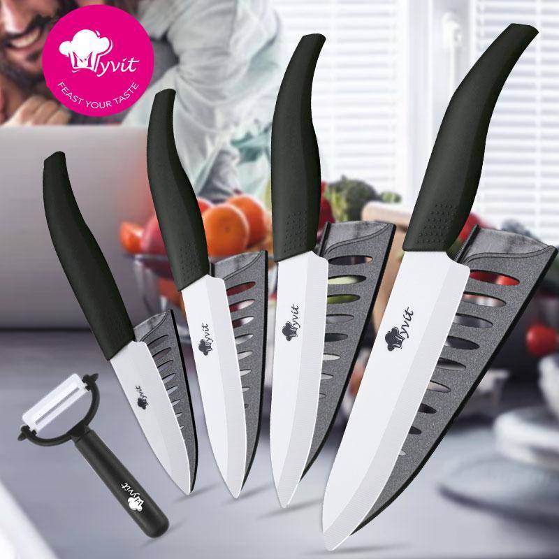 Keramikmesser Küchenmesser 3 4 5 6 Zoll Kochmesser Kochset + Schäler Weiße Zirkonia-Klinge 3456inch peeler schwarz von Joom DACH
