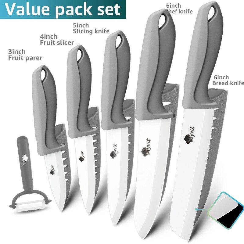 Keramikmesserset 3 4 5 6 Zoll Küchenmesserset Obst Gemüse Utility Slicing Zirkonium Weiße Klinge Kochmesser 34566inch peeler grau von Joom DACH