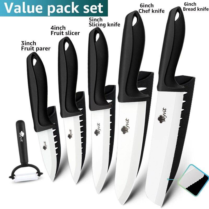 Keramikmesserset 3 4 5 6 Zoll Küchenmesserset Obst Gemüse Utility Slicing Zirkonium Weiße Klinge Kochmesser 34566inch peeler schwarz von Joom DACH