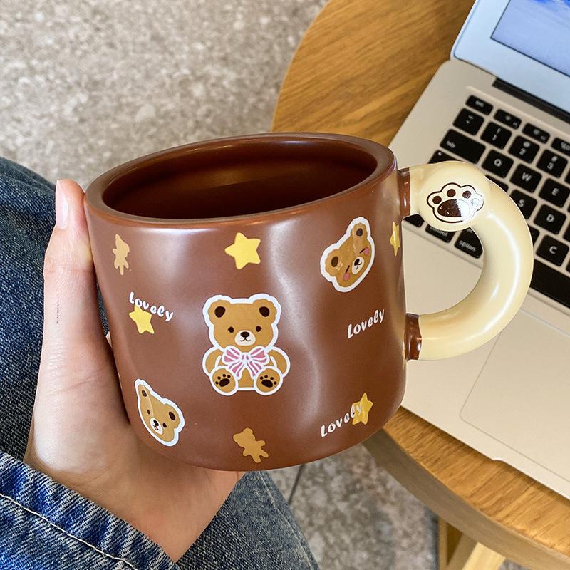 Keramiktasse Souvenirbecher mit Deckel Löffel Kreativ Niedlich Hochwertig Paar Kaffee Wasser Tasse 401-500ml von Joom DACH