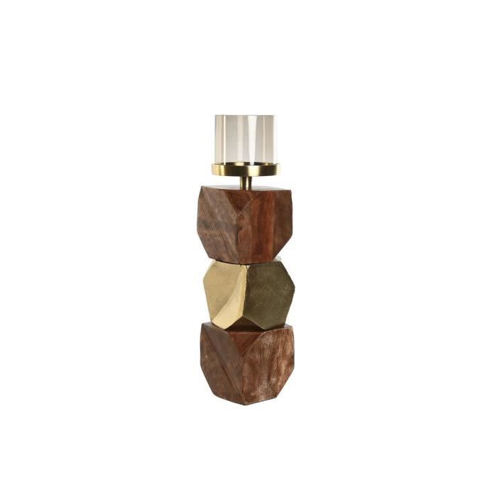 Kerzenständer - Nicht spezifiziert - 10 x 10 x 40,5 cm - Goldfarbenes Glas - Aluminium - Mangoholz von Joom DACH