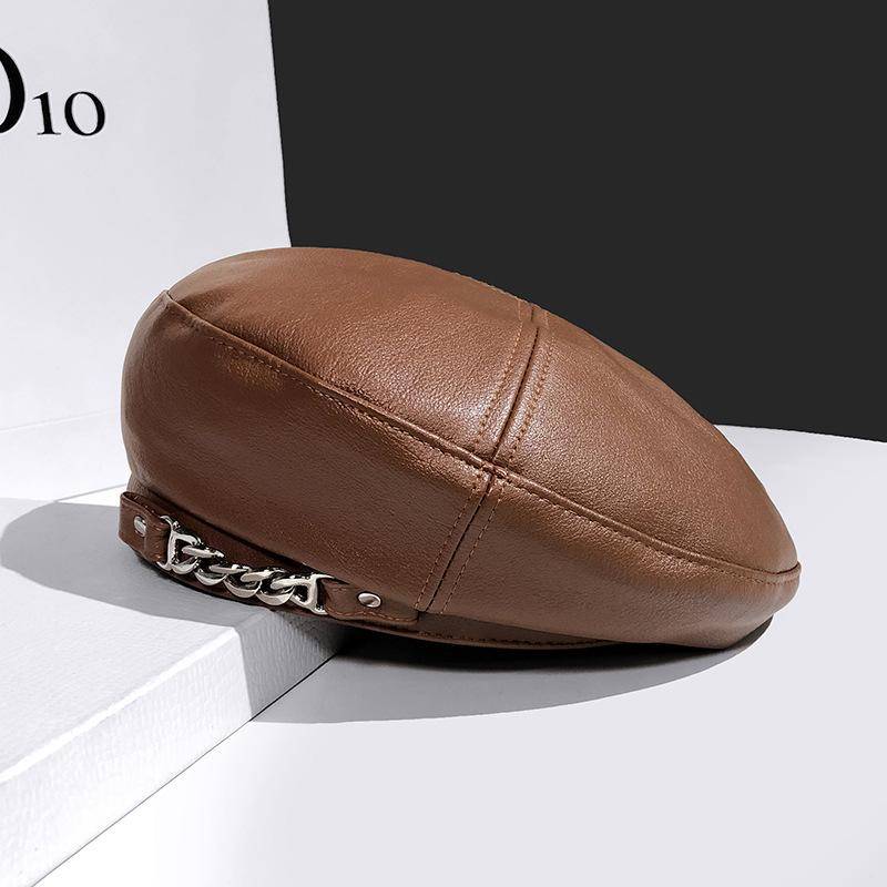 Kette Leder Baskenmütze Weibliche Herbst Winter Vintage Achteckige Casual Elegante Party Outdoor Maler Hut für Frauen braun von Joom DACH