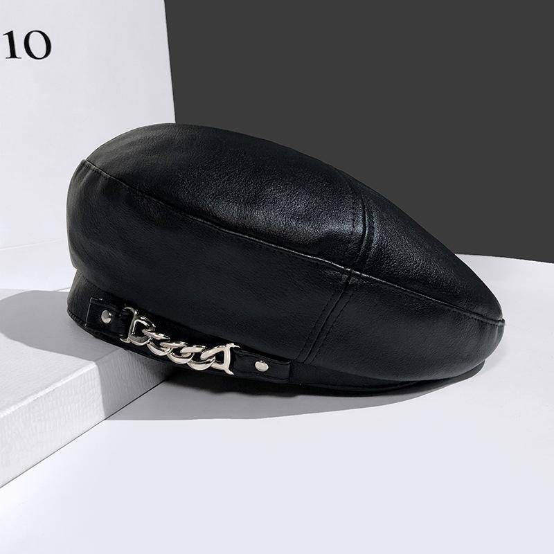 Kette Leder Baskenmütze Weibliche Herbst Winter Vintage Achteckige Casual Elegante Party Outdoor Maler Hut für Frauen schwarz von Joom DACH