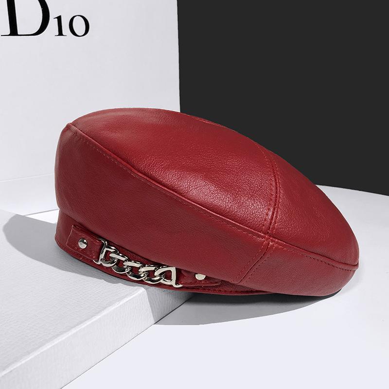 Kette Leder Baskenmütze Weibliche Herbst Winter Vintage Achteckige Casual Elegante Party Outdoor Maler Hut für Frauen rot von Joom DACH