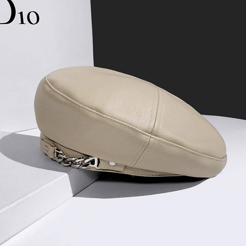 Kette Leder Baskenmütze Weibliche Herbst Winter Vintage Achteckige Casual Elegante Party Outdoor Maler Hut für Frauen beige von Joom DACH