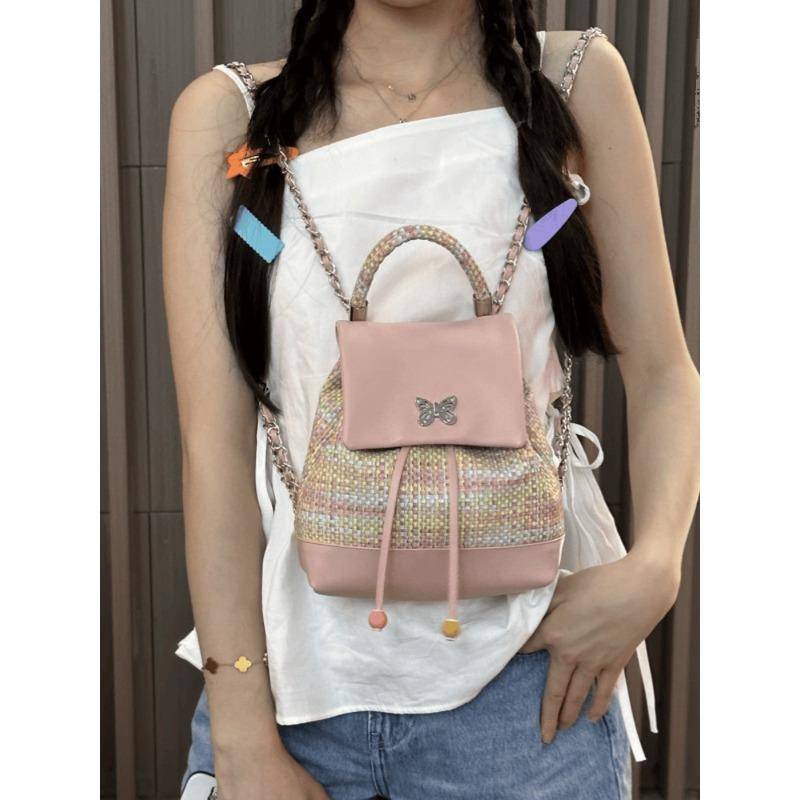 Kettenrucksack, Süßes und Cooles Mädchen, Mattes Leder, High-End Silberner Rucksack Mädchen rosa von Joom DACH