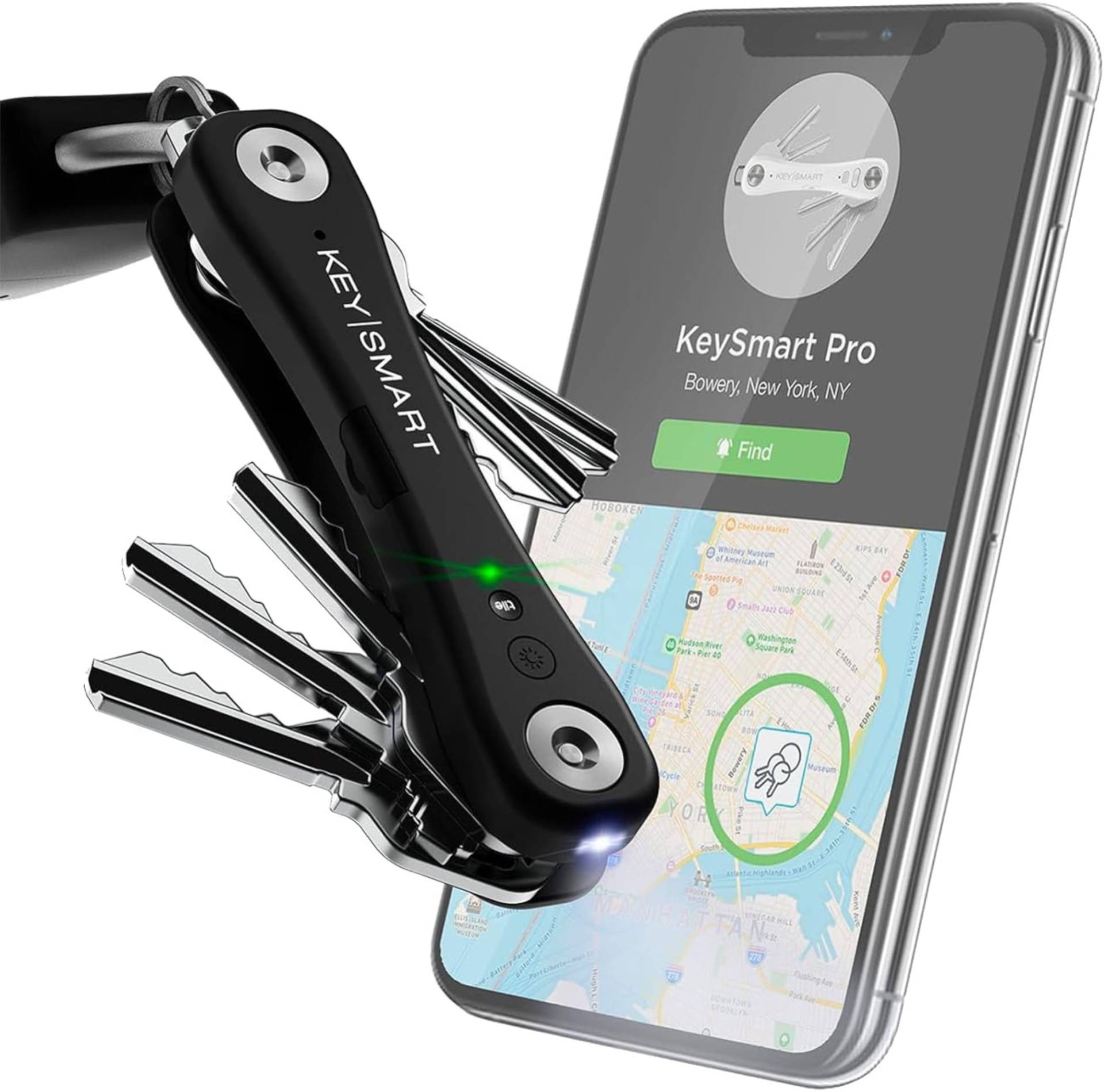 KeySmart KeySmart Pro Schlüssel-Organizer Kompakter Schlüsselhalter Verfolgbare Tile Smart-Technologie (Schwarz) schwarz von Joom DACH