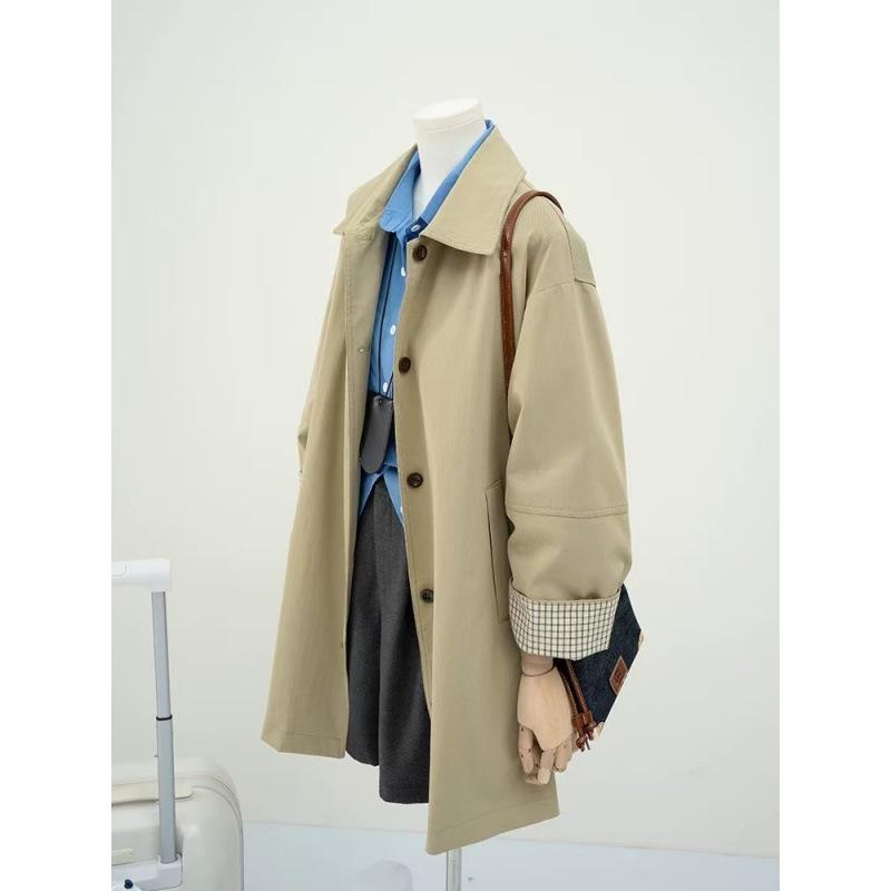 Khaki Design Plaid Ärmel Lässiger Trenchcoat Damen Neu Locker und Dünn Mittel und Lang XL von Joom DACH