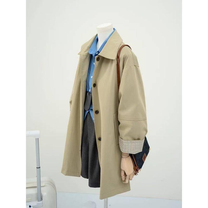 Khaki Design Plaid Ärmel Lässiger Trenchcoat Damen Neu Locker und Dünn Mittel und Lang XL von Joom DACH