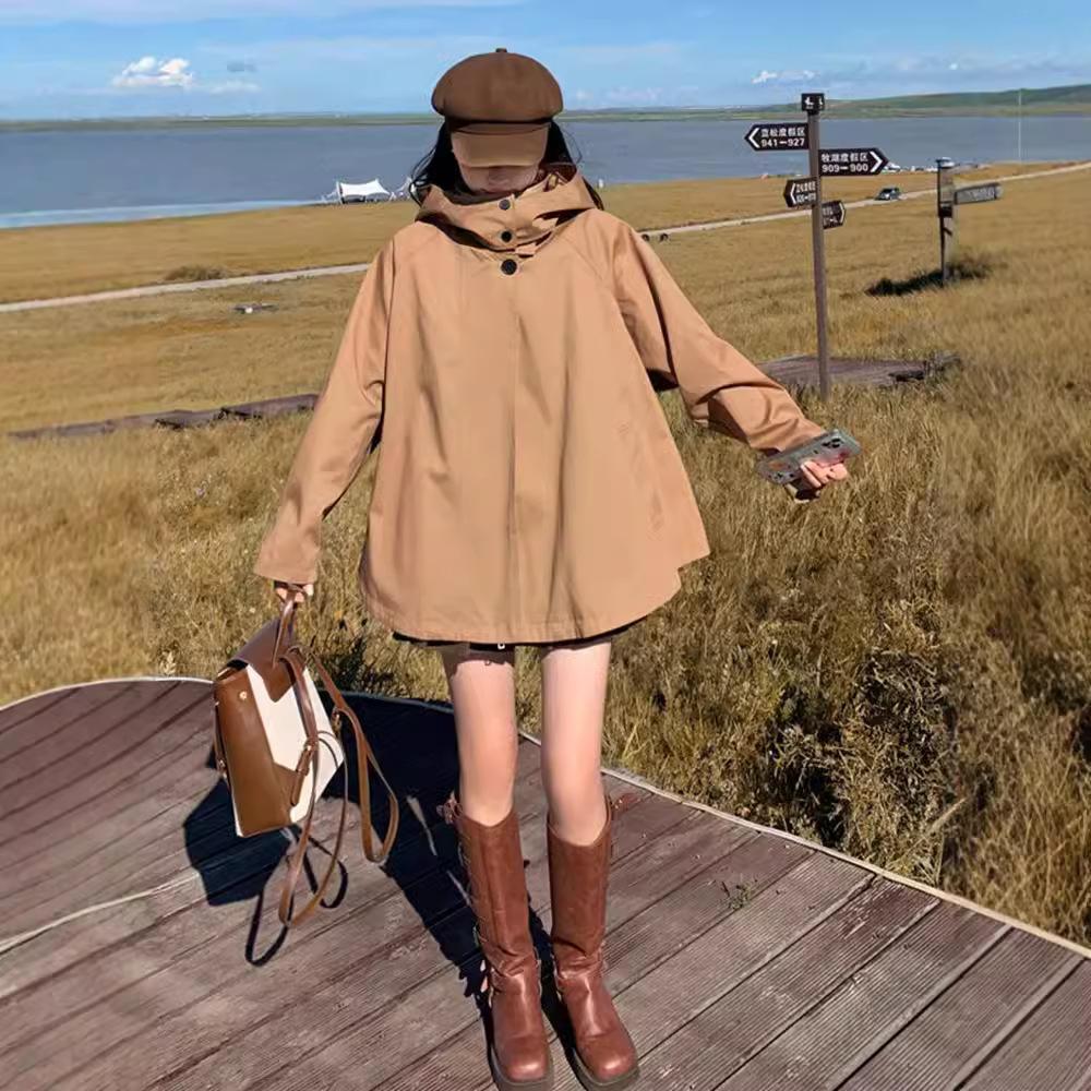 Khaki Kapuzen-Windbreaker Kurzmantel Damen Herbst Neu Locker Lässiges Oberteil Jacke XL von Joom DACH
