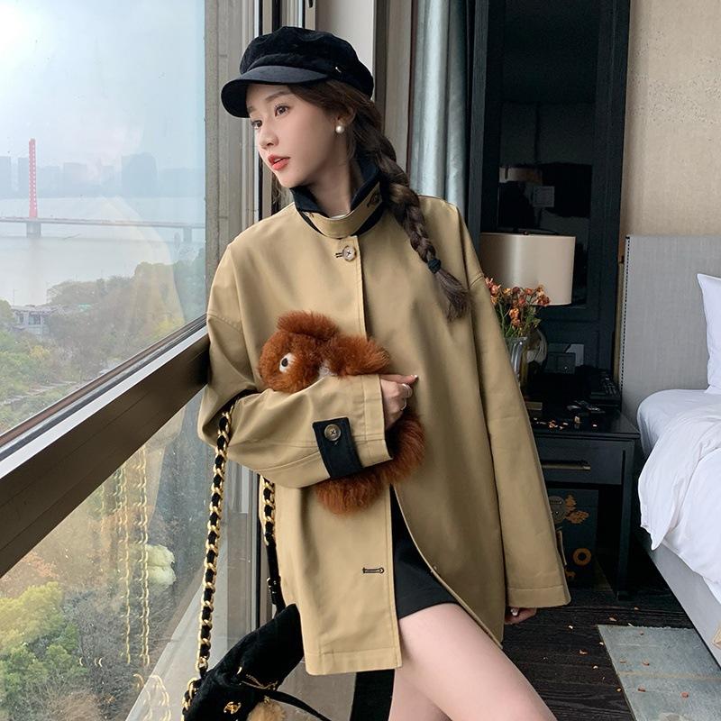 Khakifarbener Trenchcoat für Damen, Petite, Frühling und Herbst, neuer koreanischer Stil, schlankmachender britischer Stil, schmaler kurzer Trenchcoat XL von Joom DACH