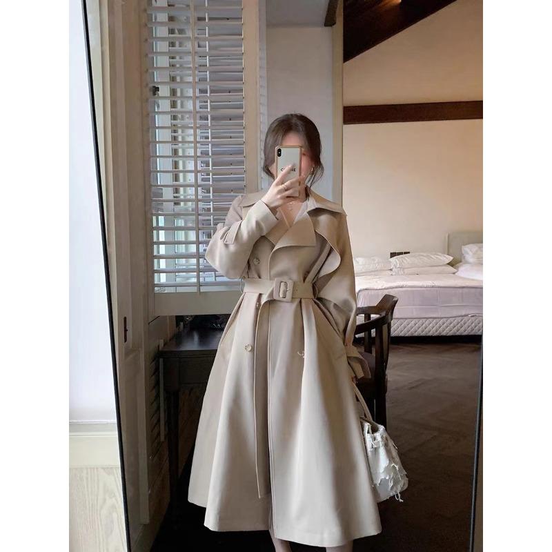 Khakifarbener Trenchcoat für Damen, mittellang, schlicht, Frühling und Herbst, neuer koreanischer Stil, britischer Stil M von Joom DACH
