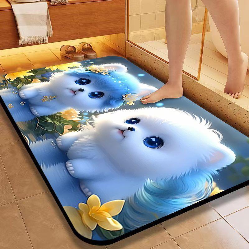 Kieselgur Saugmatte Cartoon Niedlicher Welpe Badezimmer Bodenmatte Toilette WC Tür Rutschfeste Fußmatte Schnelltrocknende Matte L von Joom DACH