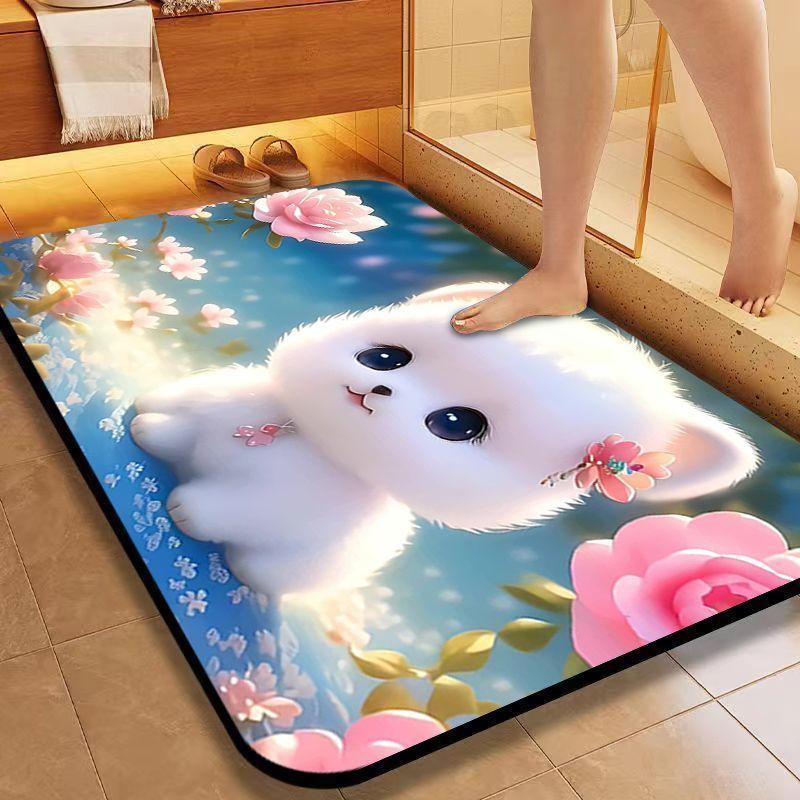 Kieselgur Saugmatte Cartoon Niedlicher Welpe Badezimmer Bodenmatte Toilette WC Tür Rutschfeste Fußmatte Schnelltrocknende Matte L von Joom DACH