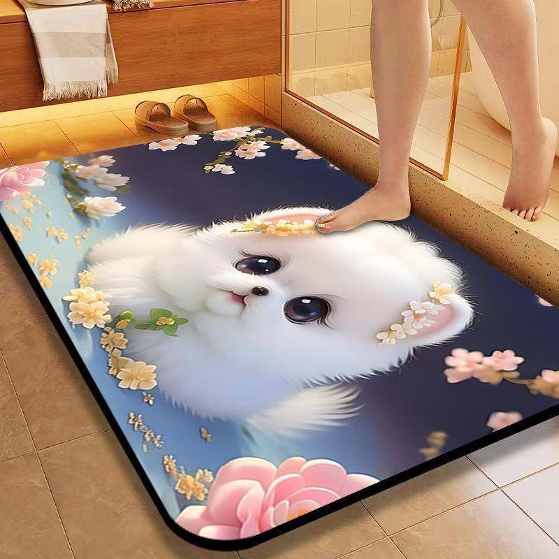 Kieselgur Saugmatte Cartoon Niedlicher Welpe Badezimmer Bodenmatte Toilette WC Tür Rutschfeste Fußmatte Schnelltrocknende Matte L von Joom DACH